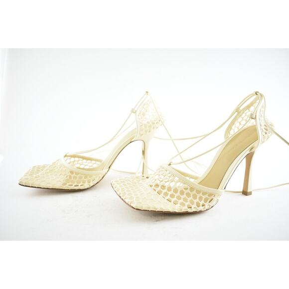 Bottega Veneta Stretch Toile Leather Square Toe Lace Up Tie Sandal Heel Pump 42 - Picture 10 of 12